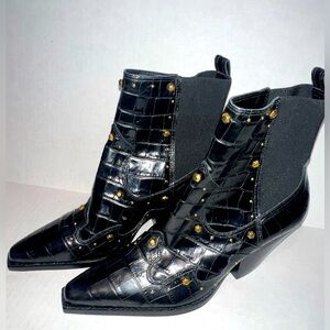 VINCE CAMUTO Black Studded Croc Embossed Norley Bootie NWOT